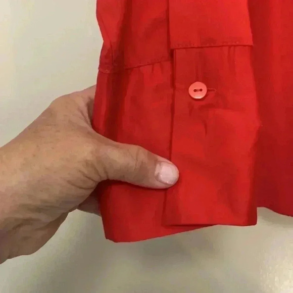 Cleo Red Button Down Shirt  w Horizontal Pleats, Soft Side Panels 3/4 sleeves - Picture 5 of 7